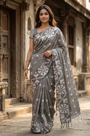 Grey Bengal Handwoven Cotton Saree 10077689