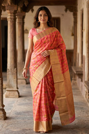 Pink Chanderi Printed Silk Cotton Saree10077369