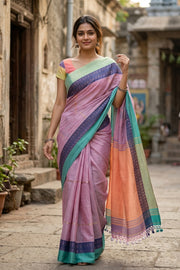 Lavender Bengal Handwoven Cotton Saree 10077701
