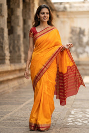 Bright Yellow Mysore Semi Crepe Silk Saree 10077800