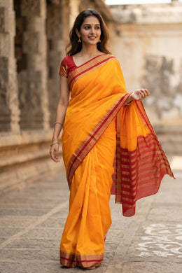 Bright Yellow Mysore Semi Crepe Silk Saree 10077800