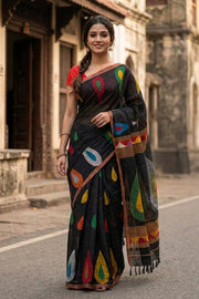 Black Bengal Handwoven Cotton Saree 10077698