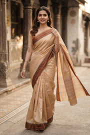 Beige Handloom Chettinad Cotton Saree 10077310