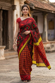 Red Handloom Jamdani Cotton Saree 10077541