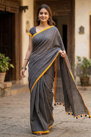 Black Bengal Handwoven Cotton Saree  10077709