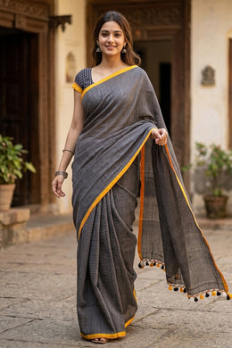 Black Bengal Handwoven Cotton Saree  10077709