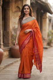 Orange Handloom Chettinad Cotton Saree 10077294