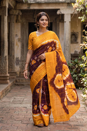 Mustard Yellow and Maroon Sungudi Saree 10078026