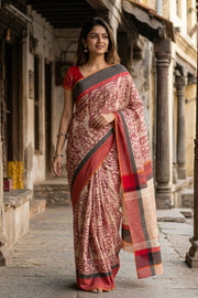 Red Maheshwari Silk Cotton Saree 10077556