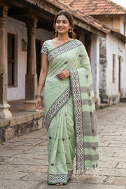 Green Bengal Handwoven Cotton Saree 10077708