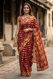 Maroon Handloom Jamdani Style Cotton Saree with Blouse 10074217