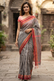 Grey Bengal Handwoven Cotton Saree 10077690