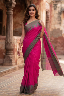 Pink Handloom Chettinad Cotton Saree 10077351