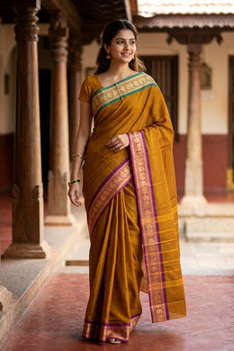 Brown Handloom Chettinad Cotton Saree 10077288