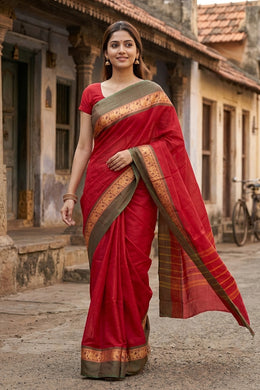 Red Handloom Chettinad Cotton Saree 10077291