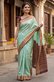 Mint Green Mysore Semi Crepe Silk Saree 10077812