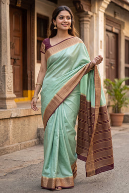 Mint Green Mysore Semi Crepe Silk Saree 10077812