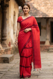 Red Bengal Handwoven Cotton Saree 10077711
