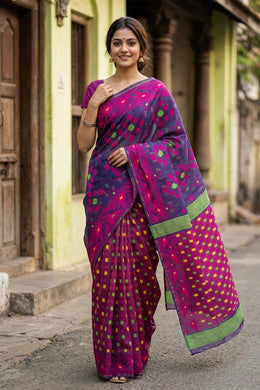 Pink Handloom Jamdani Cotton Saree 10077533