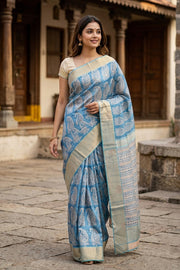 Blue Maheshwari Silk Cotton Saree 10077555