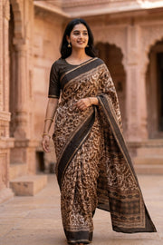 Green Printed Semi Linen Saree 10077977