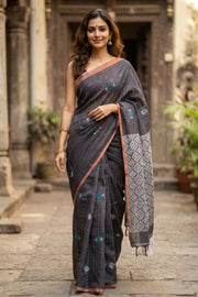 Grey Bengal Handwoven Cotton Saree 10077695