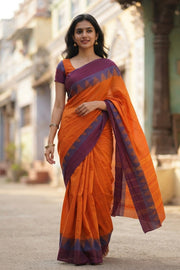 Orange Handloom Chettinad Cotton Saree 10077354