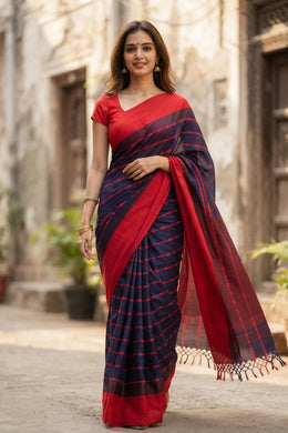 Blue Bengal Handwoven Cotton Saree 10077703