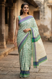 Green Handloom Maheshwari Silk Cotton Saree 10077559