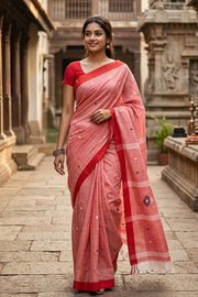 Pink Bengal Handwoven Cotton Saree 10077704