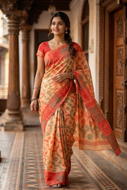 Beige Handloom Jamdani Cotton Saree 10077539