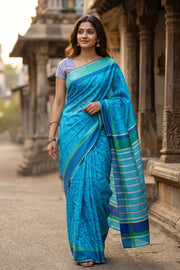 Ocean Blue Maheshwari Silk Cotton Saree 10077551