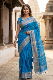 Blue Bengal Handwoven Cotton Saree 10077687