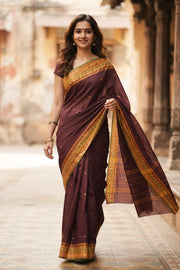 Brown Handloom Chettinad Cotton Saree 10077311