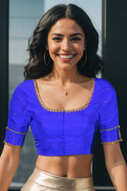Royal Blue Aari Embroidered Kanjivaram Silk Blouse 10064345