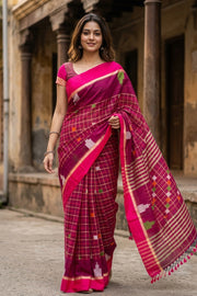 Pink Bengal Handwoven Cotton Saree 10077688