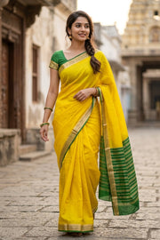 Lime Yellow Mysore Semi Crepe Silk Saree 10077789