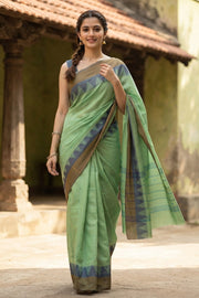 Green Handloom Chettinad Cotton Saree 10077355