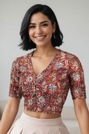 Red Hand Block Printed Cotton Blouse 10073320