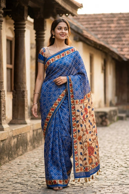 Blue Printed Semi Tussar Silk Saree 10077256