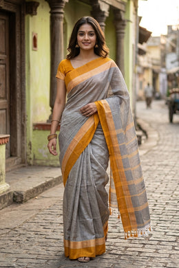 Grey Bengal Handwoven Cotton Saree 10077700