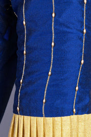 Navy Blue Aari Embroidered Tussar Silk Blouse 10070441