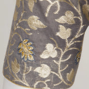 Grey Aari Embroidered Banarasi Silk Blouse 10062279