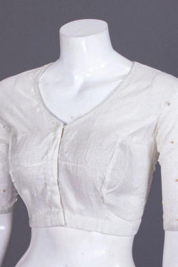 White Embroidered Chanderi Silk Cotton Blouse 10066101