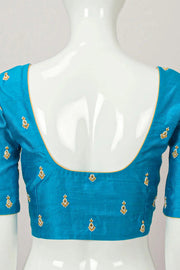 Blue Aari Embroidered Raw Silk Blouse 10066509