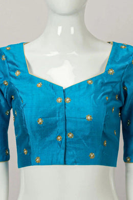 Cyan Blue Aari Embroidered Raw Silk Blouse 10066510