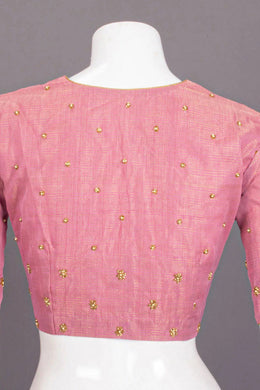 Pink Aari Embroidered Chanderi Silk Cotton Blouse 10068199