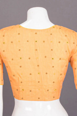 Orange Hand Embroidered Chanderi Silk Cotton Blouse 10068203