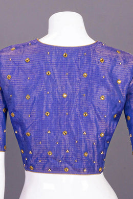 Blue Hand Embroidered Chanderi Silk Cotton Blouse 10068204