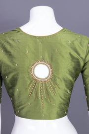 Olive Green Aari Embroidered Tussar Silk Blouse 10070439